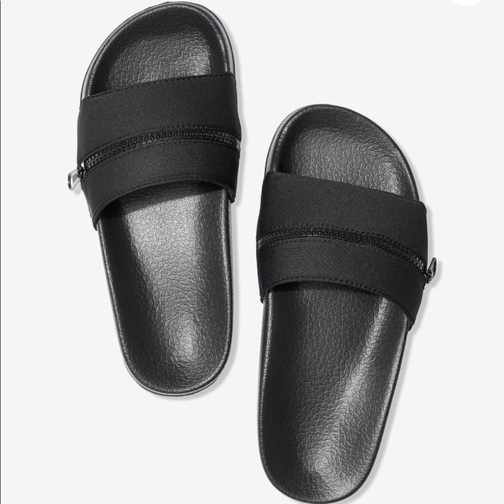 🆕 PINK ZIPPER SLIDES, Size:  Medium